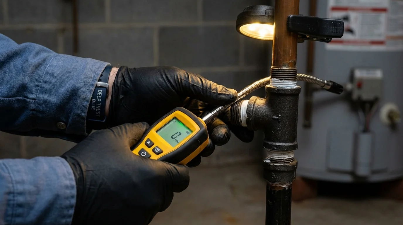 Gas leak detection with electronic sniffer by Johns Plumbing LLC in Eldora